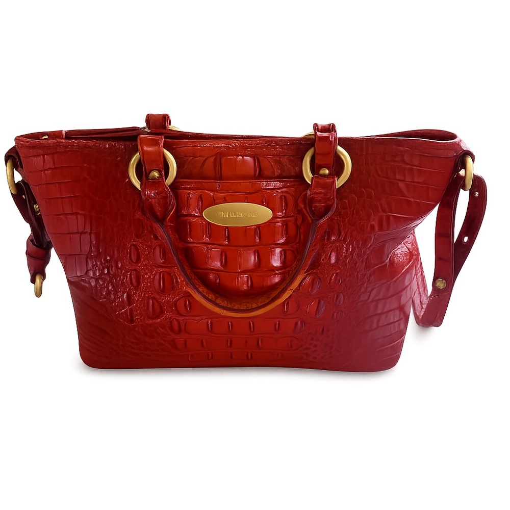 Brahmin Red Croc-Embossed Leather Tote - Picture 2 of 7